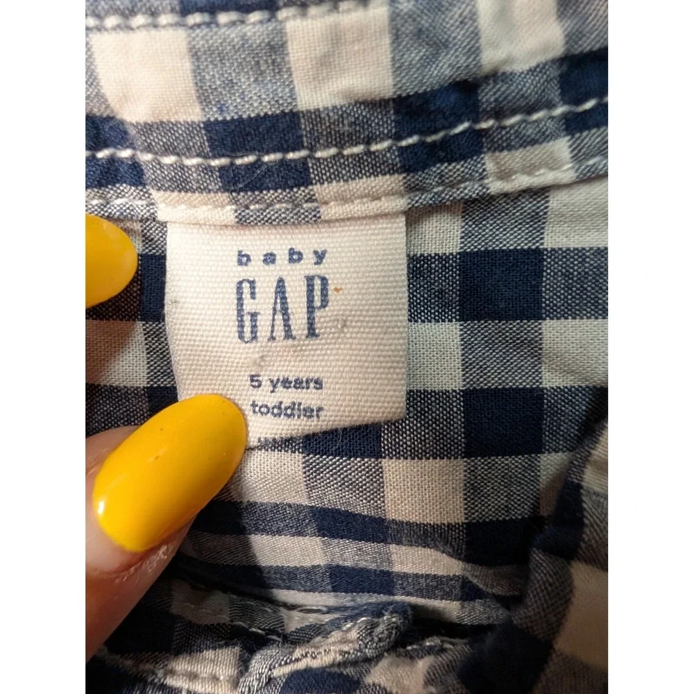 baby GAP Button Down Shirt Toddler 5T Navy White Excellent Gingham Long Sleeve